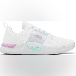 Nike Womens 7.5, White, green and purple sneakers.